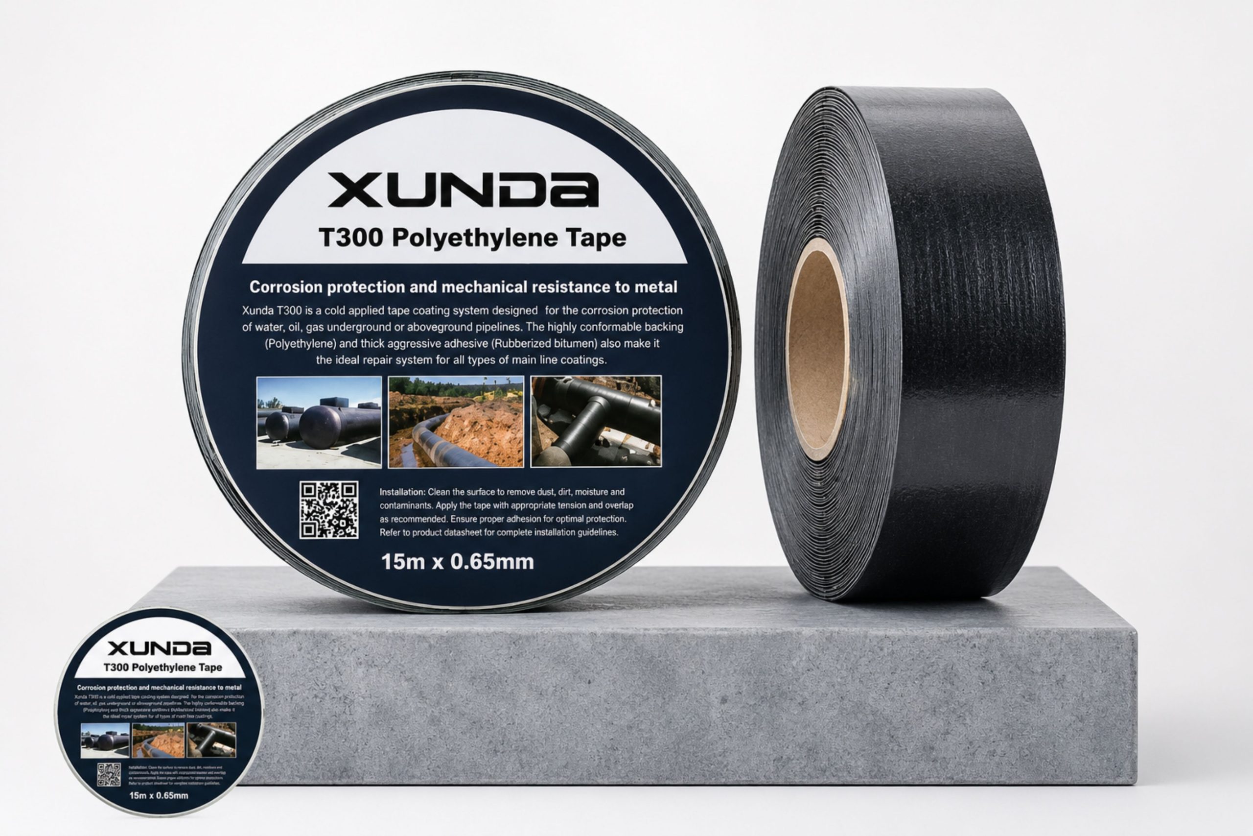 Cuộn băng quấn chống ăn mòn Xunda T300 màu đen được chụp thực tế